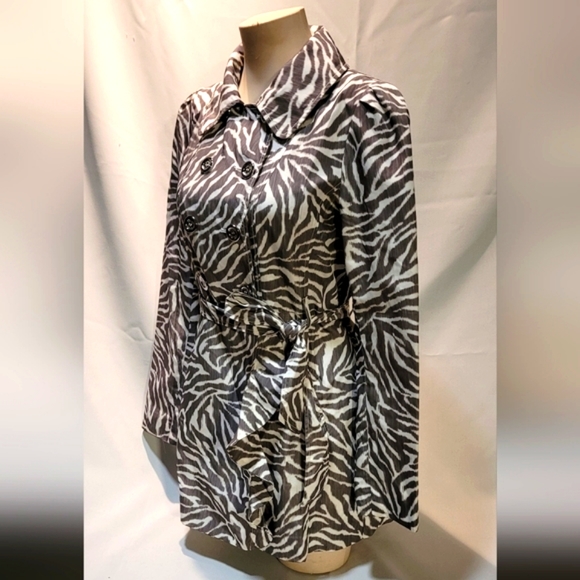Fancy Guess Zebra pattern print Raincoat Trench Coat Jacket size M - Picture 3 of 14